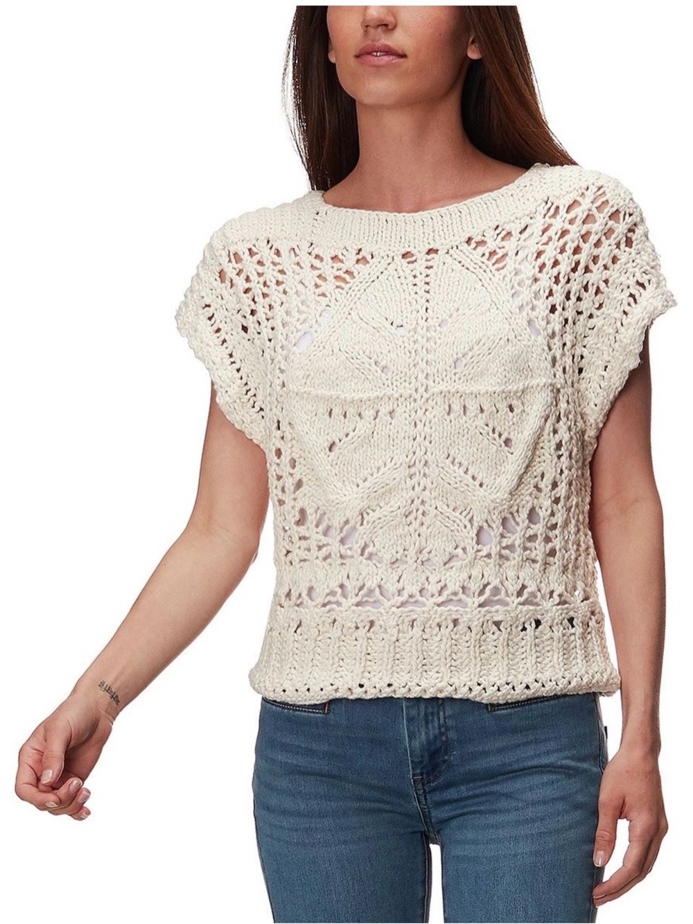 Free People “Diamond In The Rough” Sweater Vest Size X Small Cream